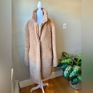 Love Tree Teddy Mid Length Sherpa Lined Pockets,Long Sleeve Tan Coat Sz L